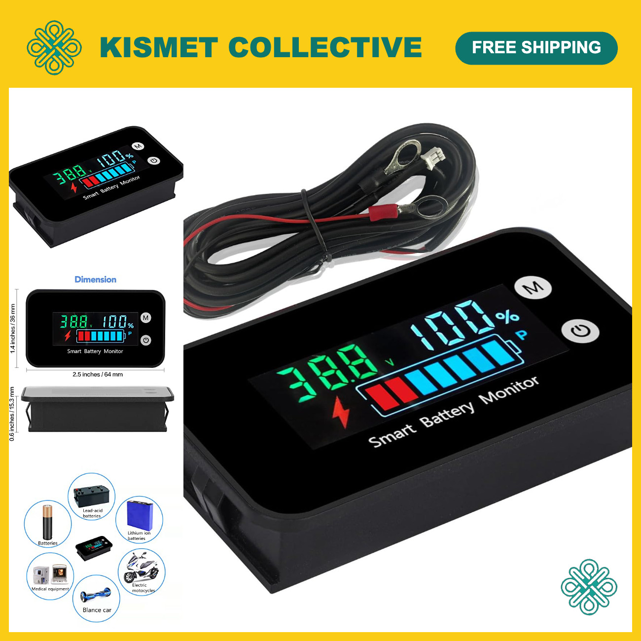 Smart Battery Monitor Tester 7-100V with Buzzer Alarm & Temp Sensor - Accurate V