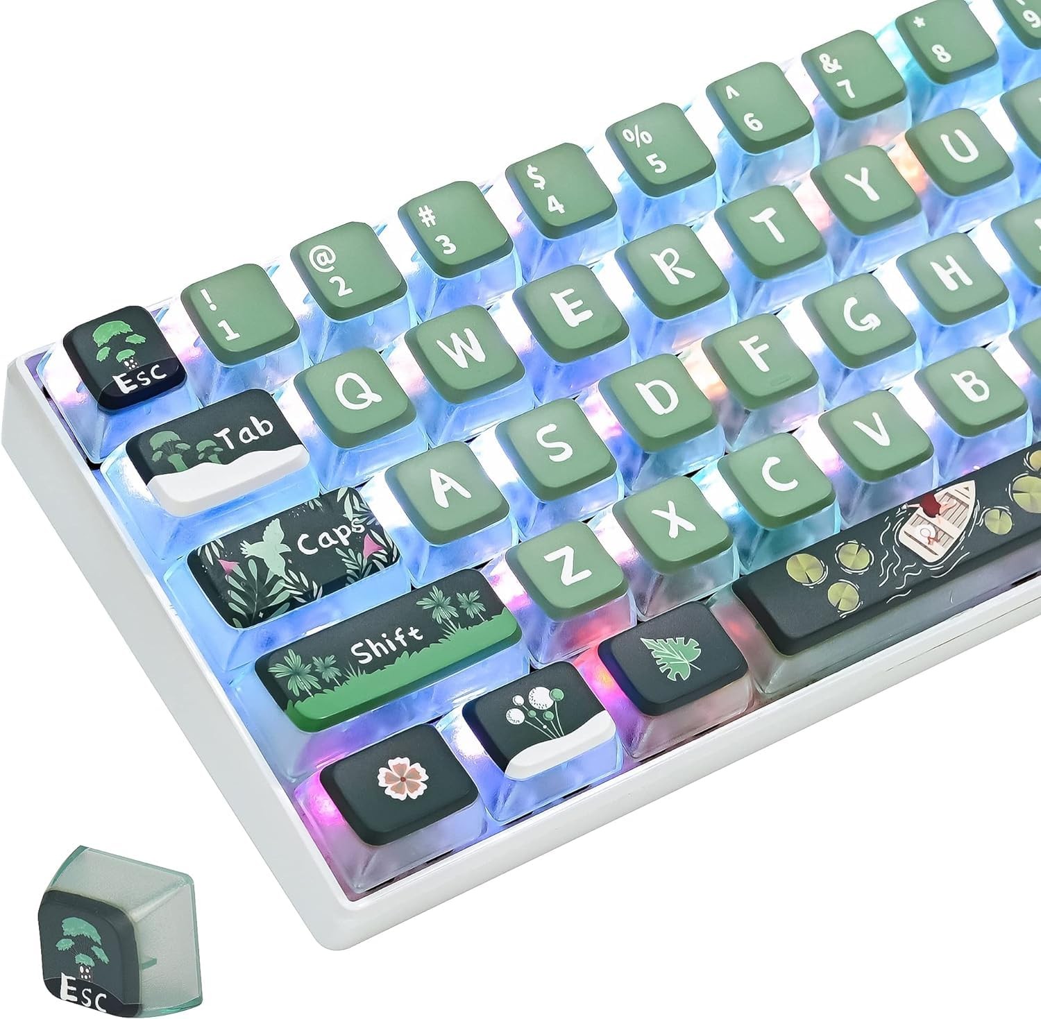 Green Pudding Keycaps - Translucent 118 Key Profile Keycap Set for 60 Percent