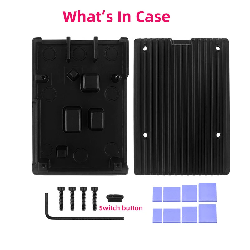 Aluminum Case for Raspberry Pi 5 Passive Cooling Heat Sink Silent Fanless Black