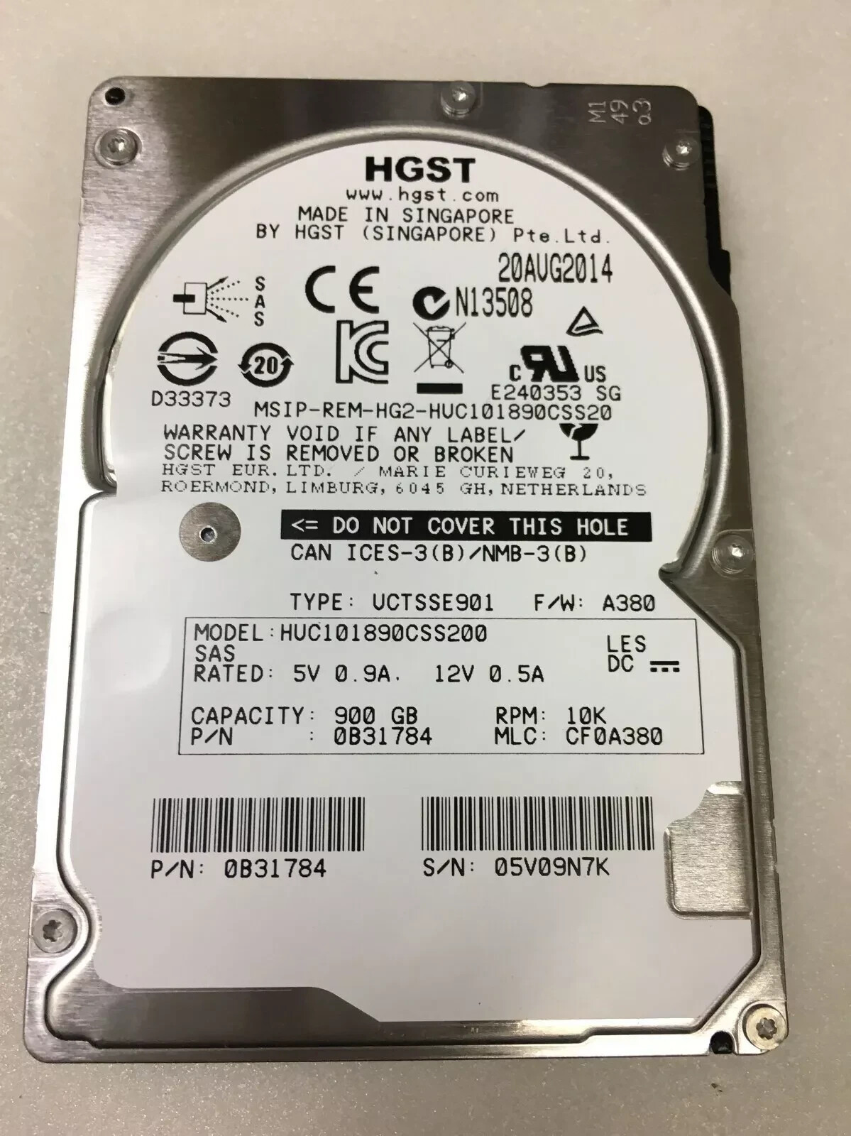 H.G.S.T Tested 900GB 10K SAS 2.5 12Gb/s Server Hard Drive HUC101890CSS200