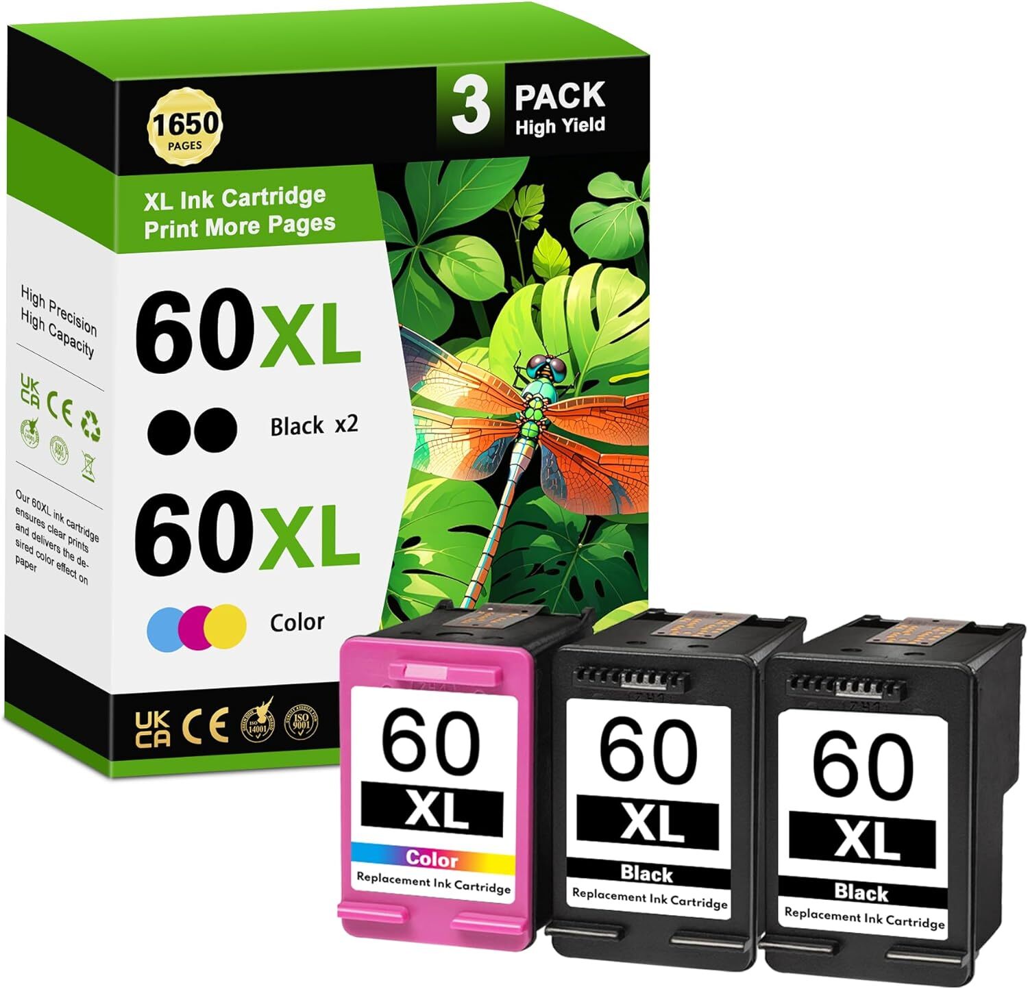 3PK High Yield For HP 60XL ink Cartridge CC644WN D2680 F4280 F4480 F2430 F4580