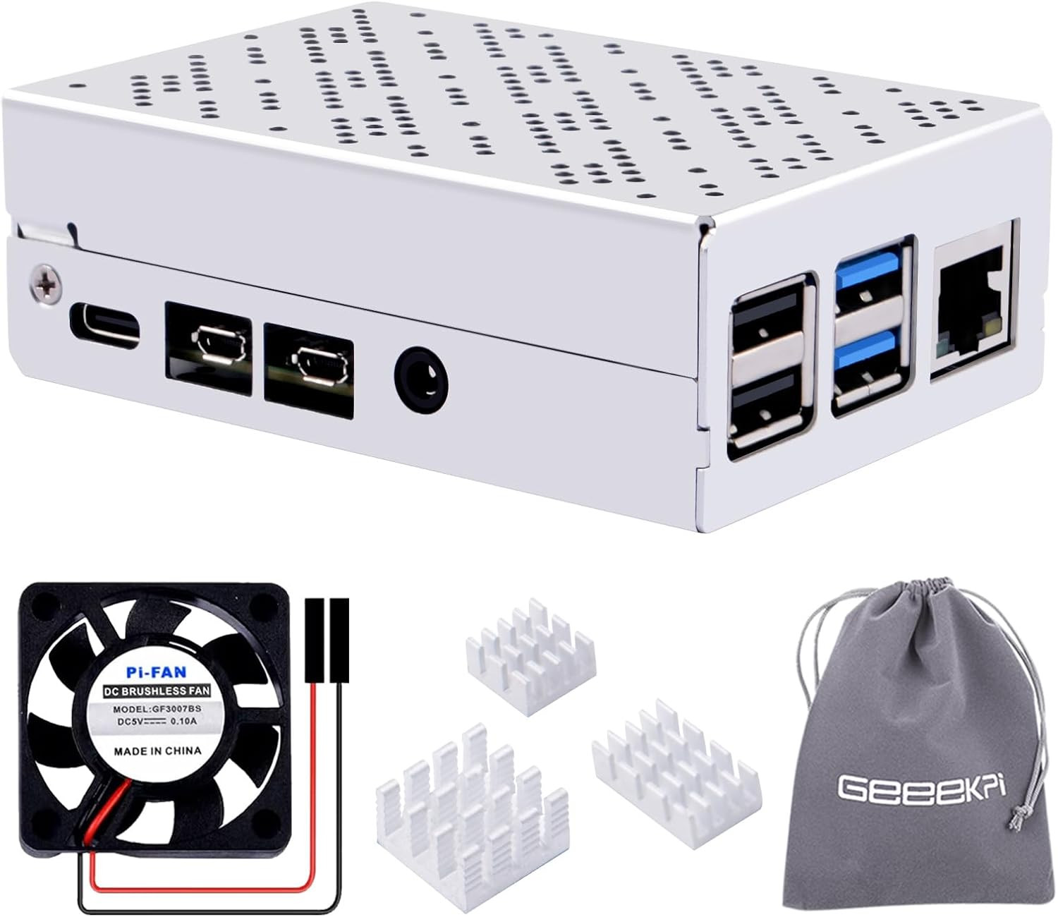 Case for Raspberry Pi 4, Aluminum Case with Cooling Fan and Heatsinks