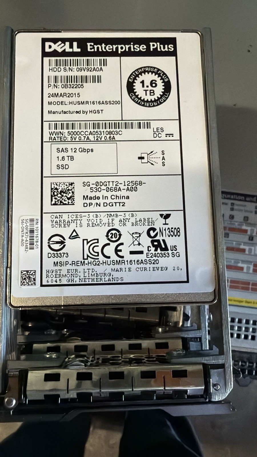 Dell Compellent 1.6TB DGTT2 Read Intensive 12G SAS 2.5" SSD