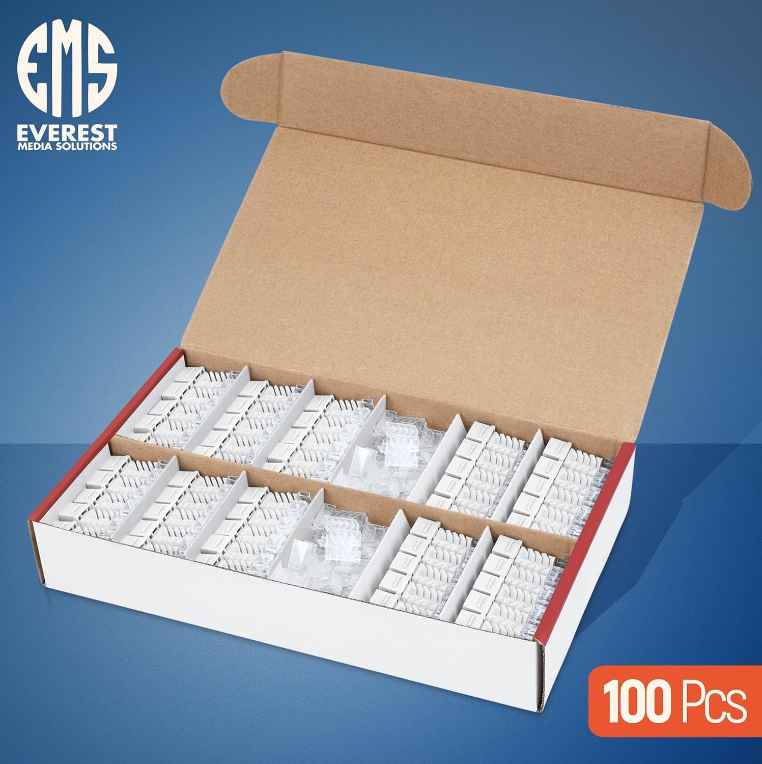 Everest 45 Degree RJ45 Cat6 Keystone Jacks Slim Profile 100-Pack White Strain Re