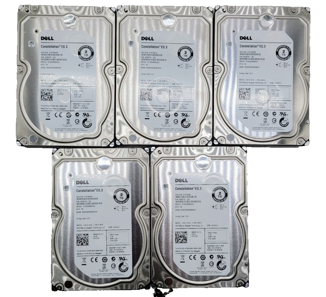 Lot of 5 Dell/Seagate Constellation ES.3 ST2000NM0023 2TB SAS 3.5" HDD