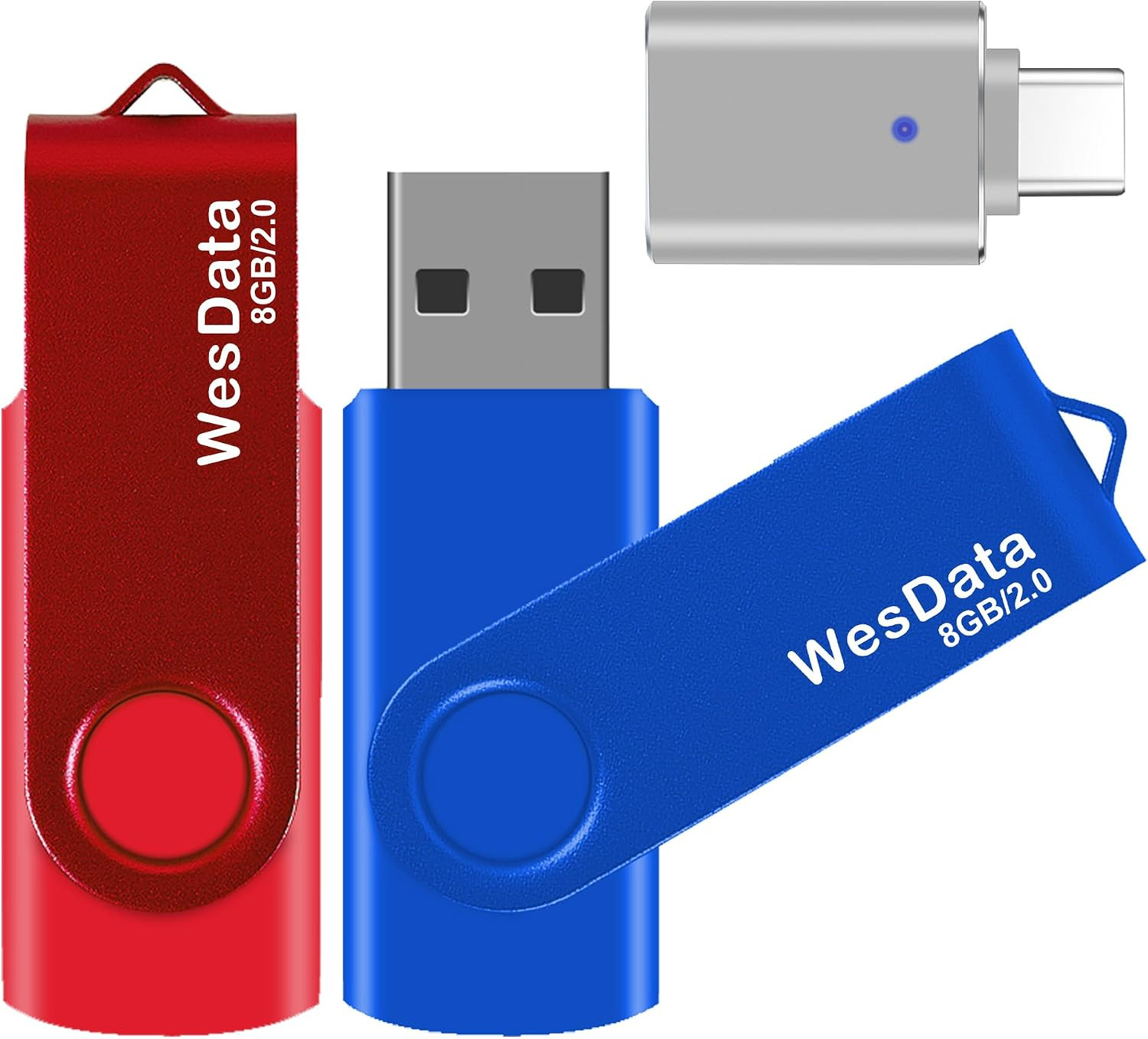2 Pack 8GB USB 2.0 Flash Drive and 1 USB C Adapter, Thumb Drive USB Memory