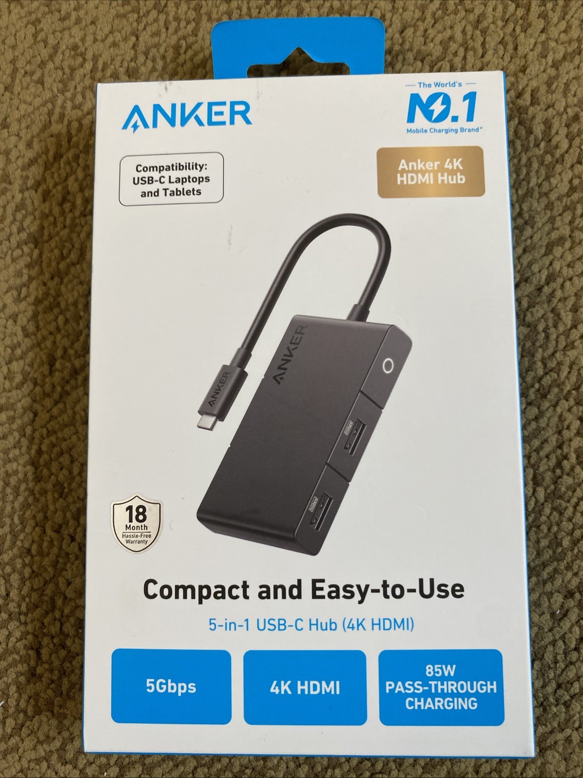 Anker 5-in-1 USB-C 4K HDMI Hub Compact & Easy-to-Use 5 Gbps 85W Charge 