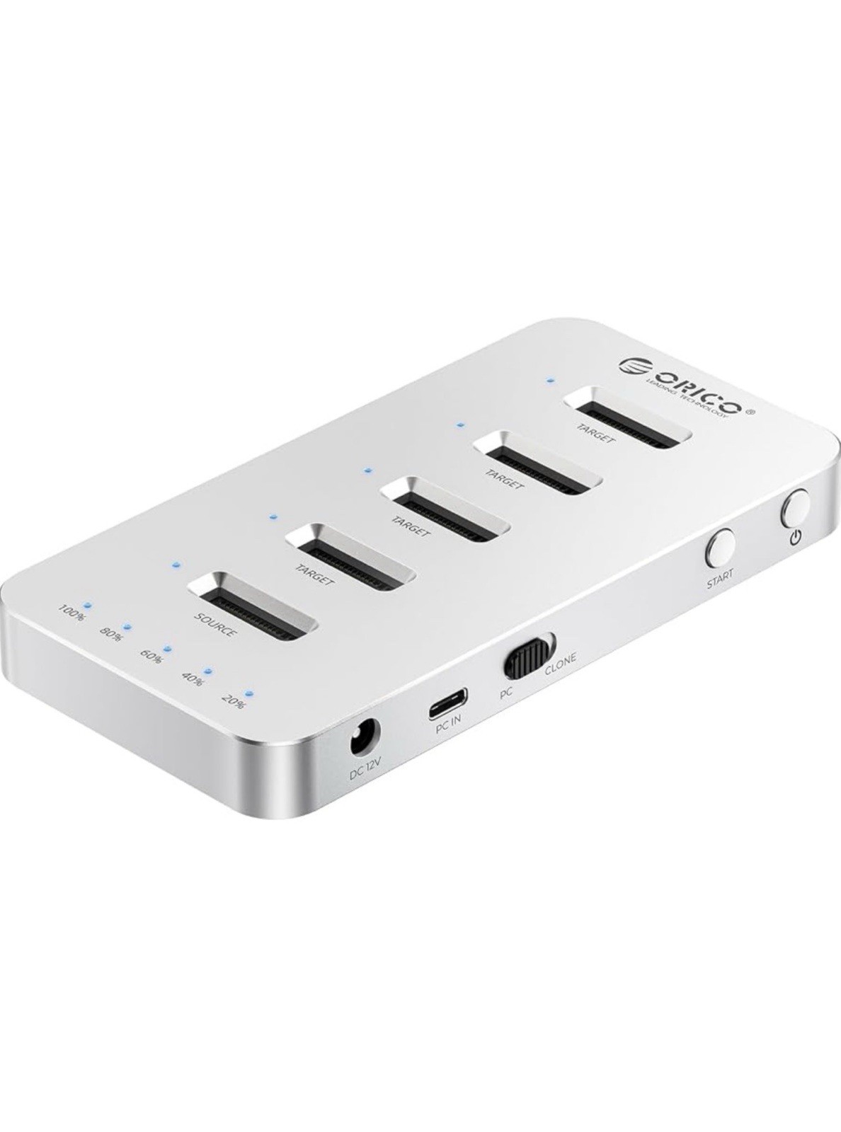 ORICO 5-Bay M.2 SATA SSD Dock USB 3.0/USB-C Offline One-Click Clone Silver