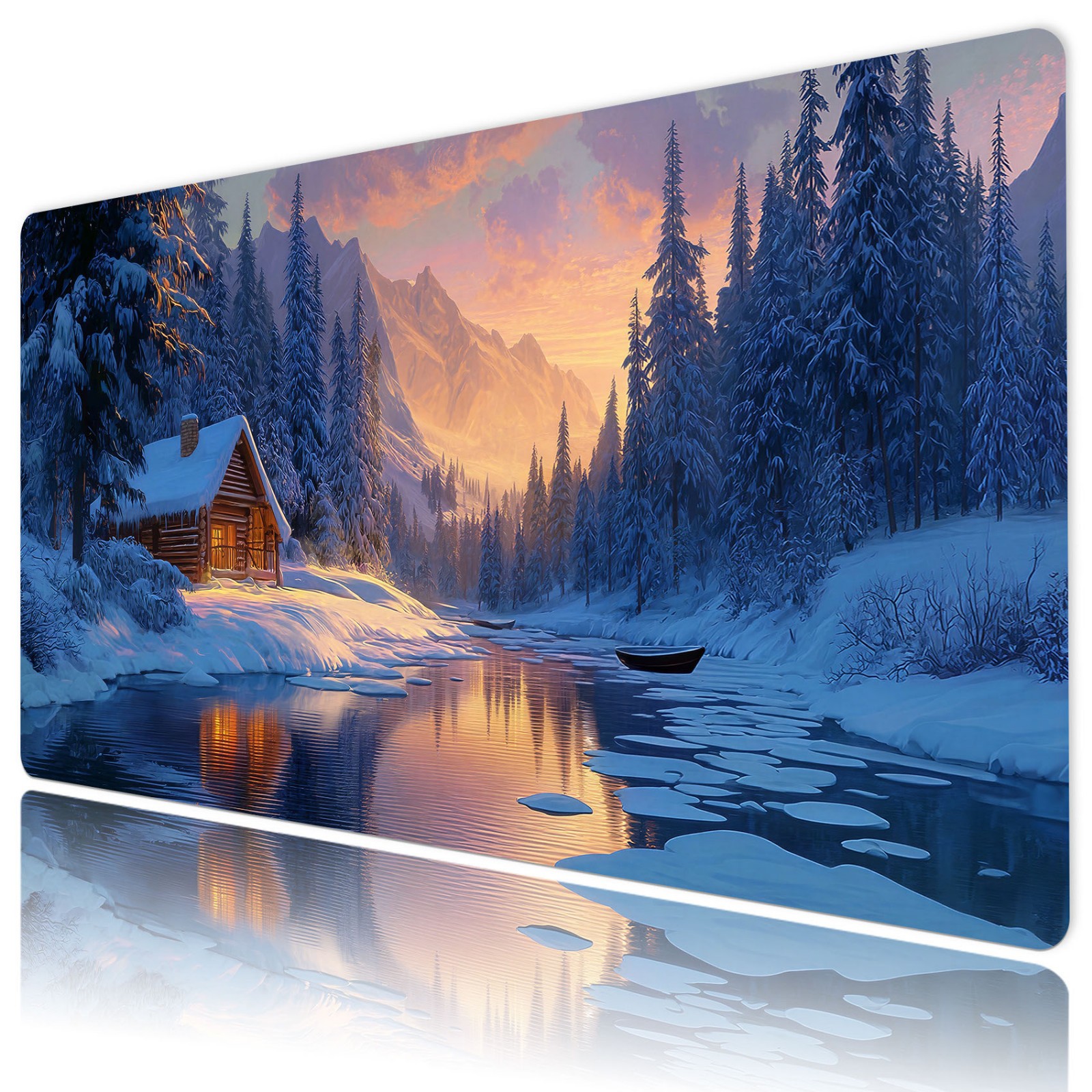 Snowy Forest Tree Farmhouse Christmas Desk Mat for Keyboard and Mouse Desk Pad