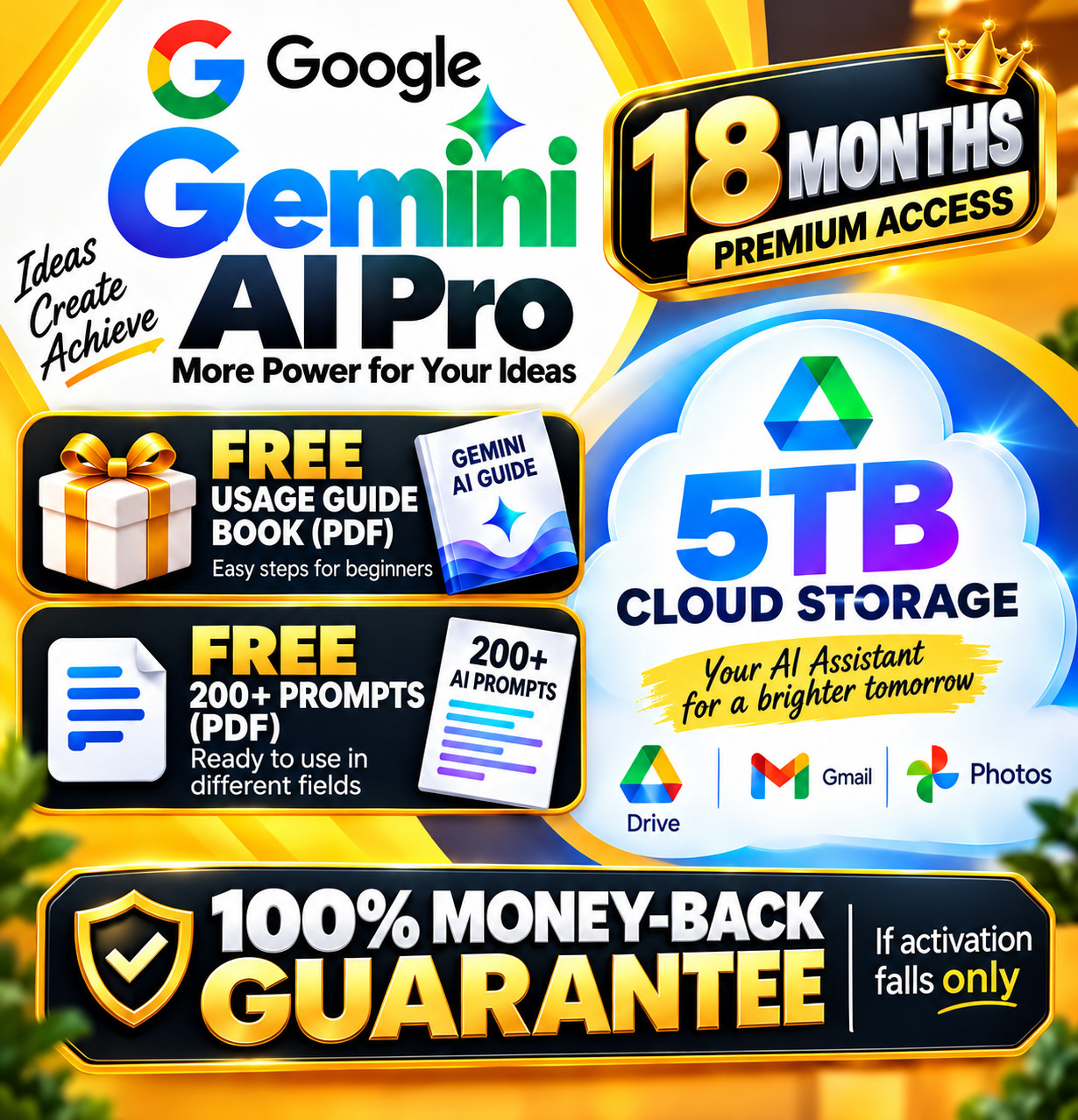 Gemini Google AI Pro - 18 Months Personal Access - 5TB Cloud + 2 Free Gifts