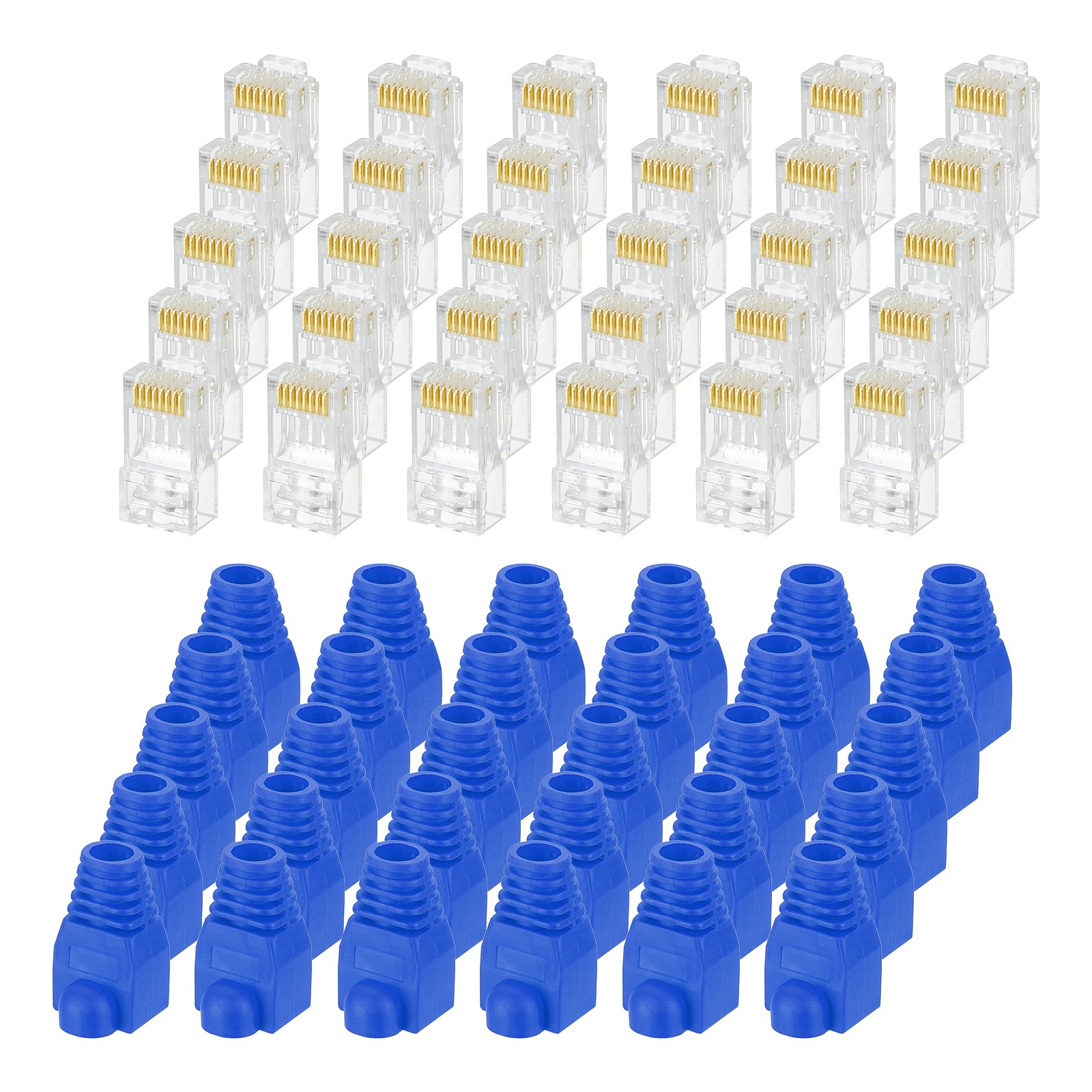 30 x Cat6 RJ45 Pass Through Connectors with 30Pack Blue Strain Relief Boots