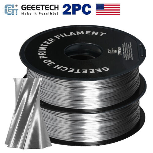 2PCS Geeetech Silk PLA 3D Printer Filament 1kg 1.75mm Silver High Quality US