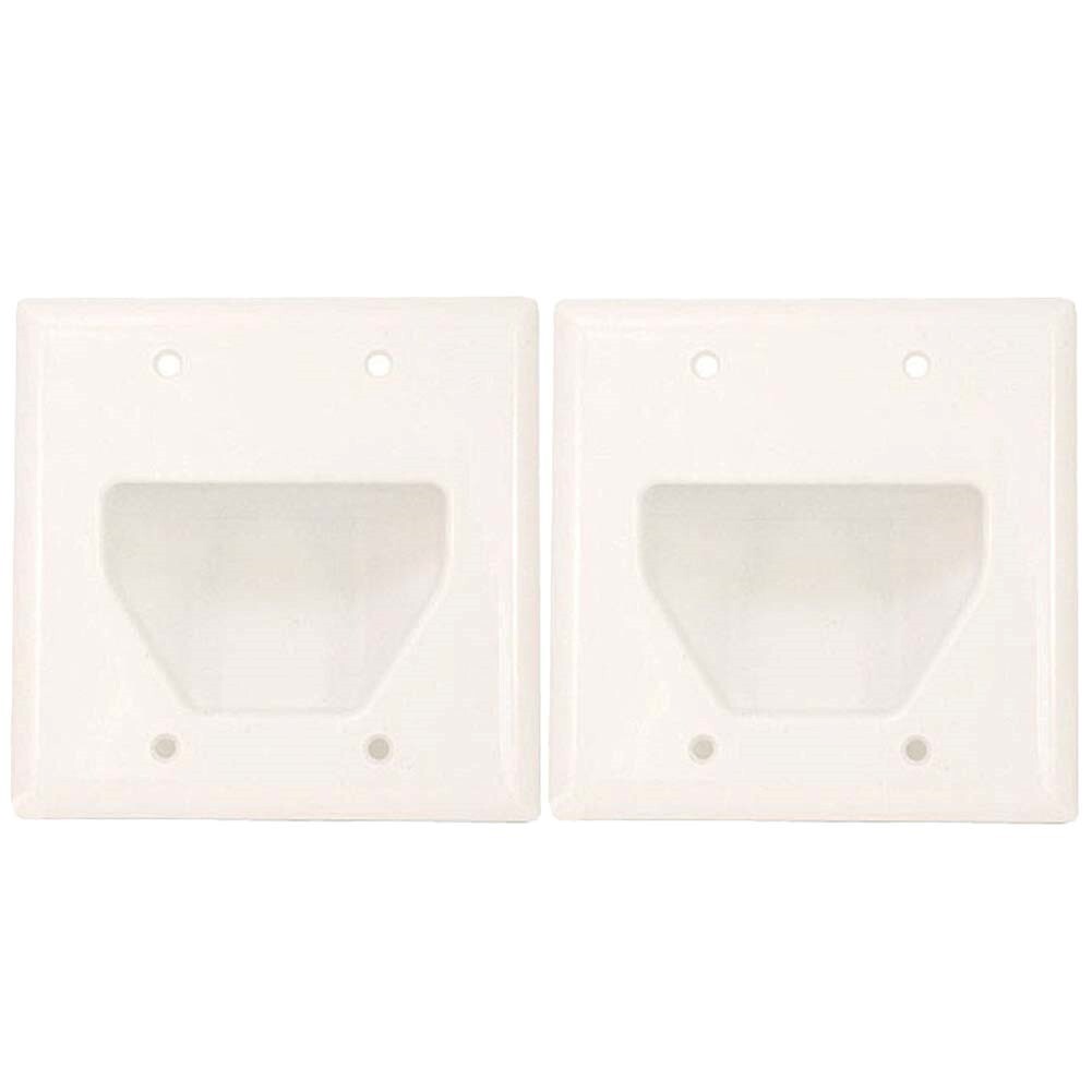 2x 2-Gang Recessed Wall Plate Low Voltage Audio Video Cable Pass Through White