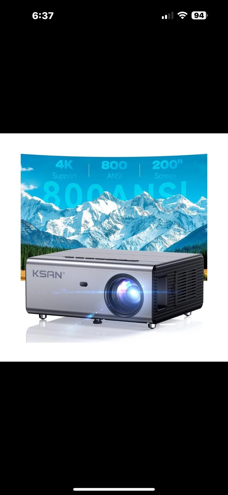 KSAN Projector, [800 ANSI Lumen] 4K Projector with WiFi 6 and Bluetooth 5.2, ...