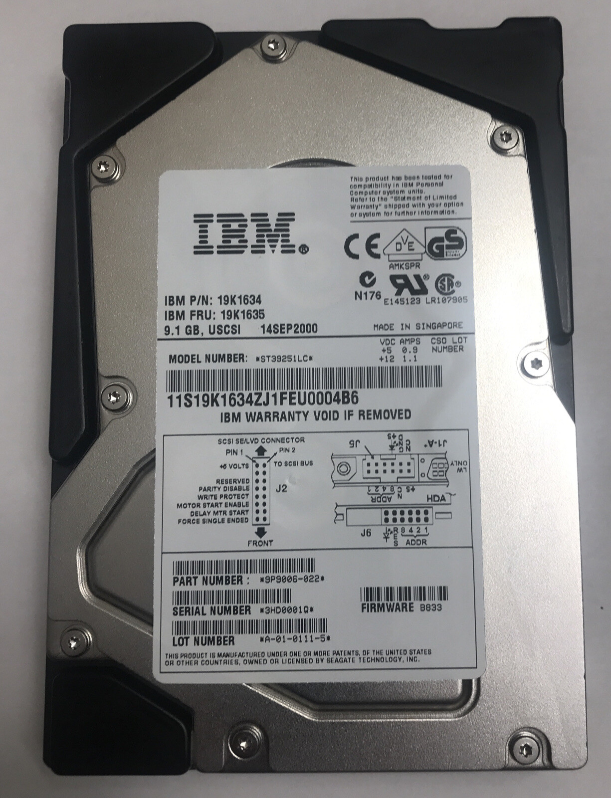 IBM 9.1GB USCSI hard disk drive 19K1635