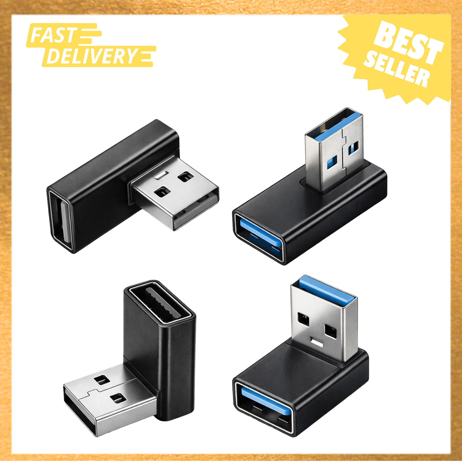 USB 3.0 Adapter Aluminum Alloy 90 Degree Left Right Up Down Connector 4 Pack