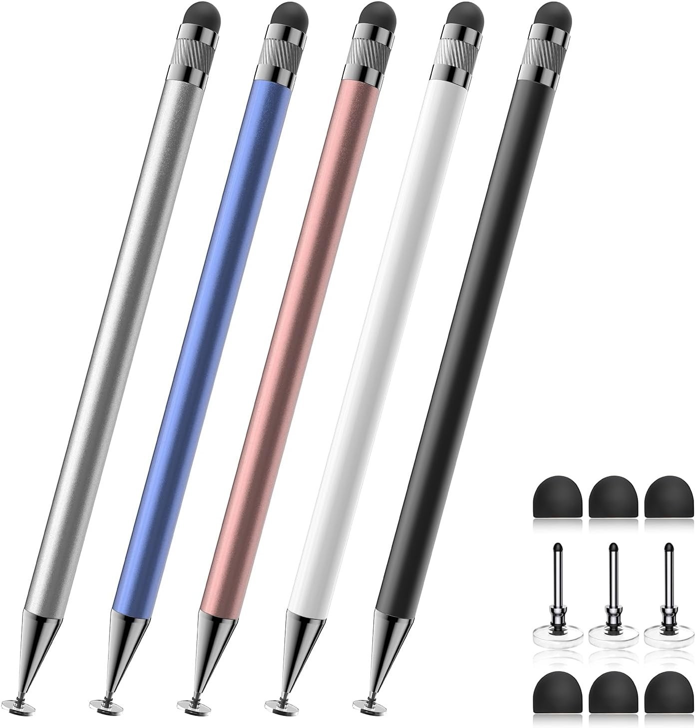 Elegant Multi-Color 5-Pack Stylus Set with 2-in-1 Functionality for Tablets