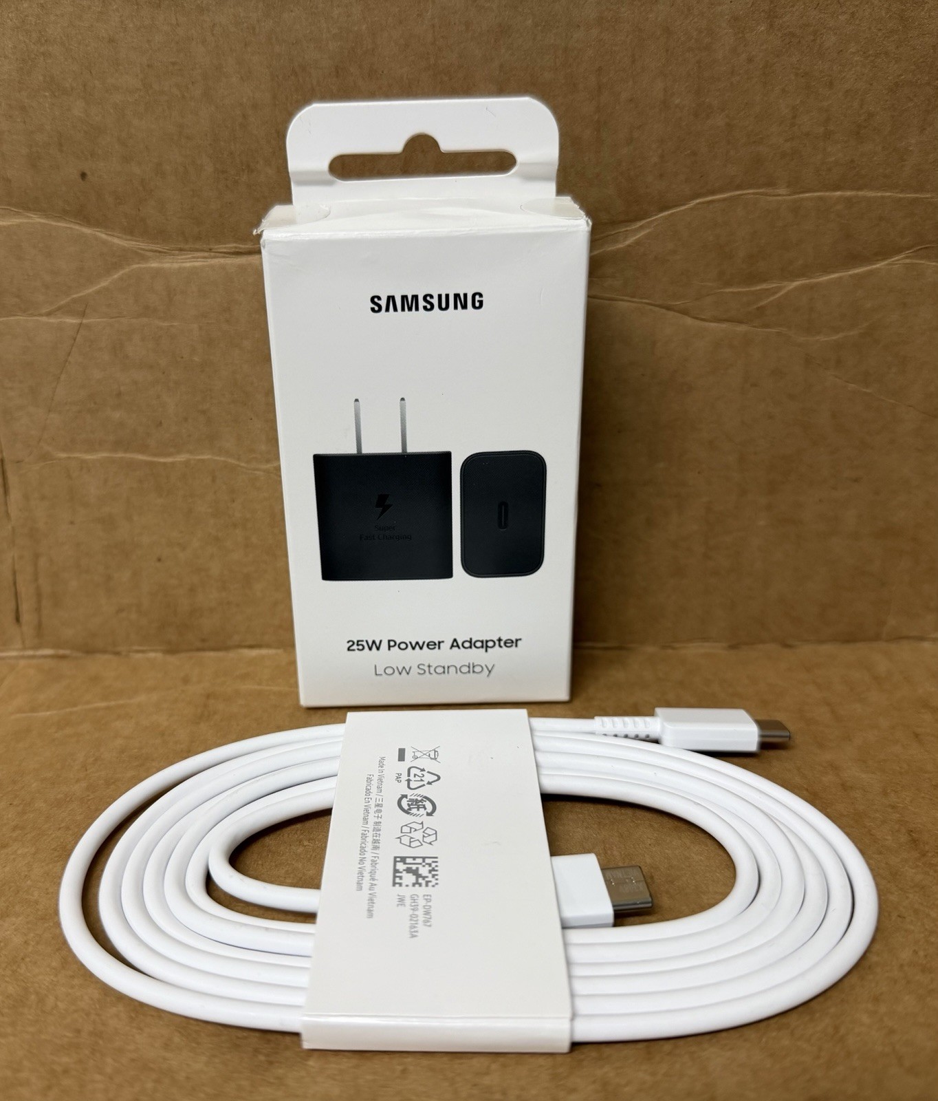 Original Samsung 25W Power Adapter Low Standby USB-C Black w/ White C to C Cable
