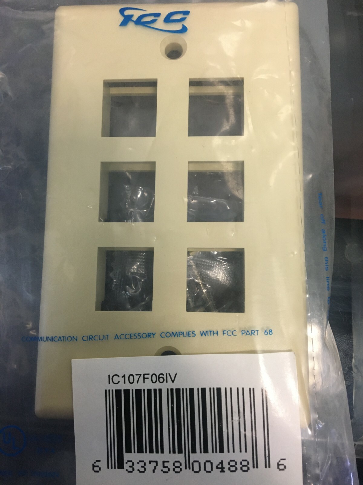 ICC 6 Port Wall Plate P/N IC107F06IV Color Ivory Lot of 4