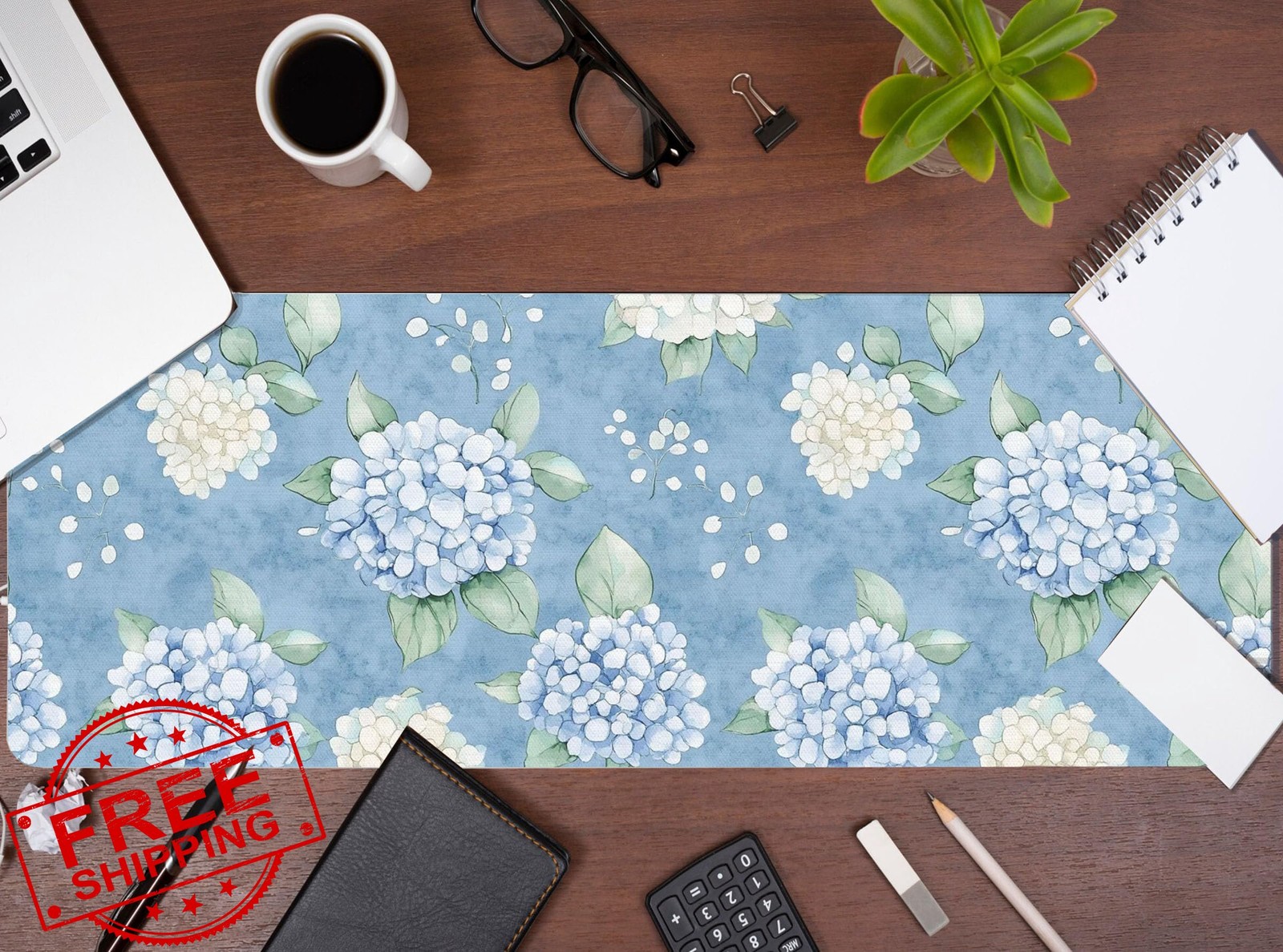 Blue Hydrangea Large Mouse Pad Floral Desk Mat 31.5x11.8