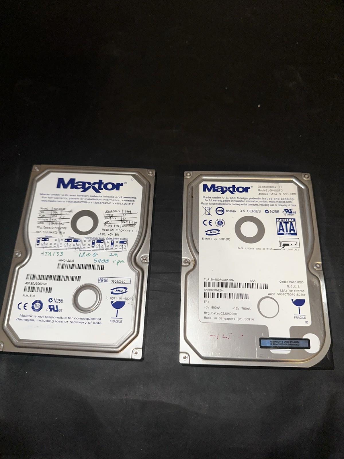 maxtor hard drive Lot Of 2 Not Tested See Description 
