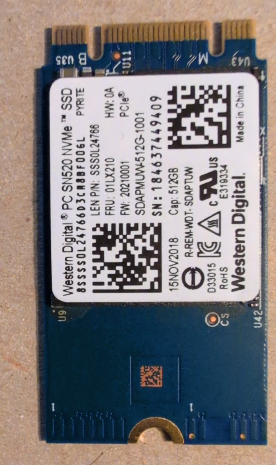 Western Digital PC SN520 512GB M.2 2242 NVMe Internal SSD (SDAPMUW-512G)