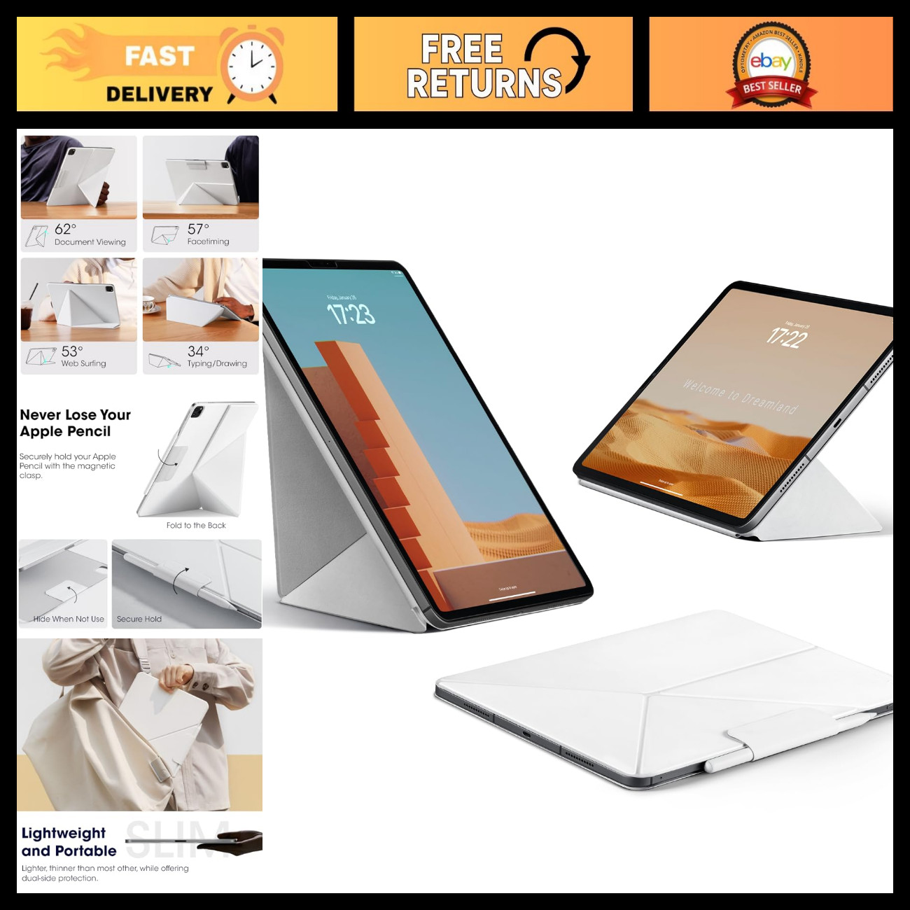 iPad Air 11 Inch Case - Folio Design, 4 Adjustable Angles, Slim & Lightweight, W