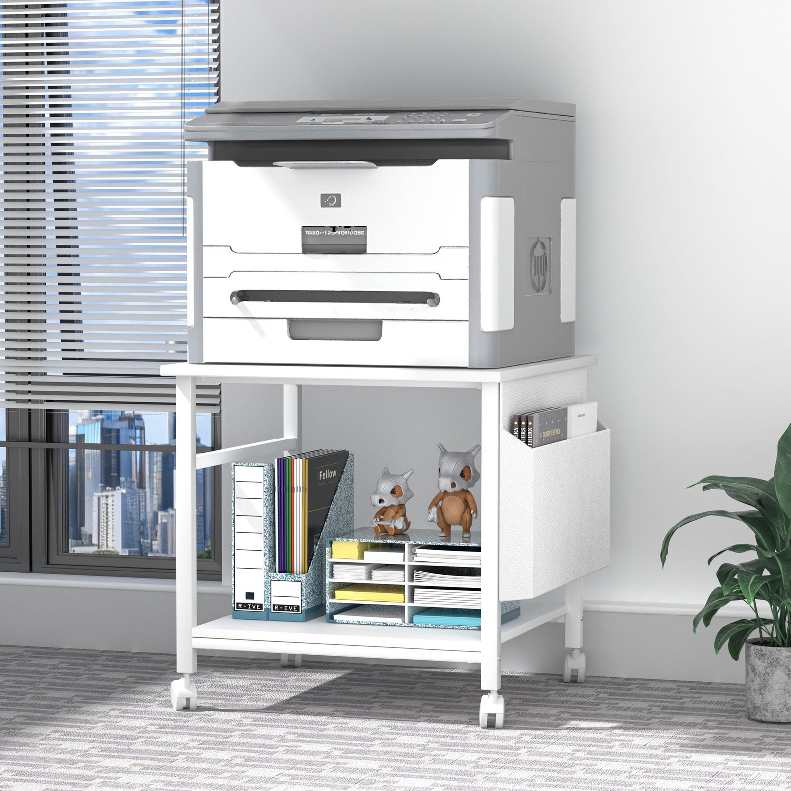 Large Printer Stand, 23.6 x 23.6 Inches Square Printer Stand with Storage She...