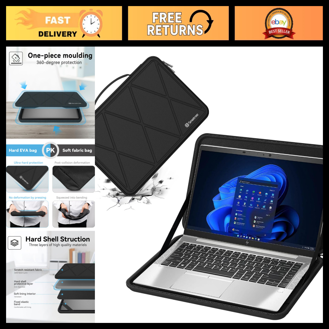 Protective Hard EVA Case for 14" HP Laptop - Shockproof, Lightweight, Durable