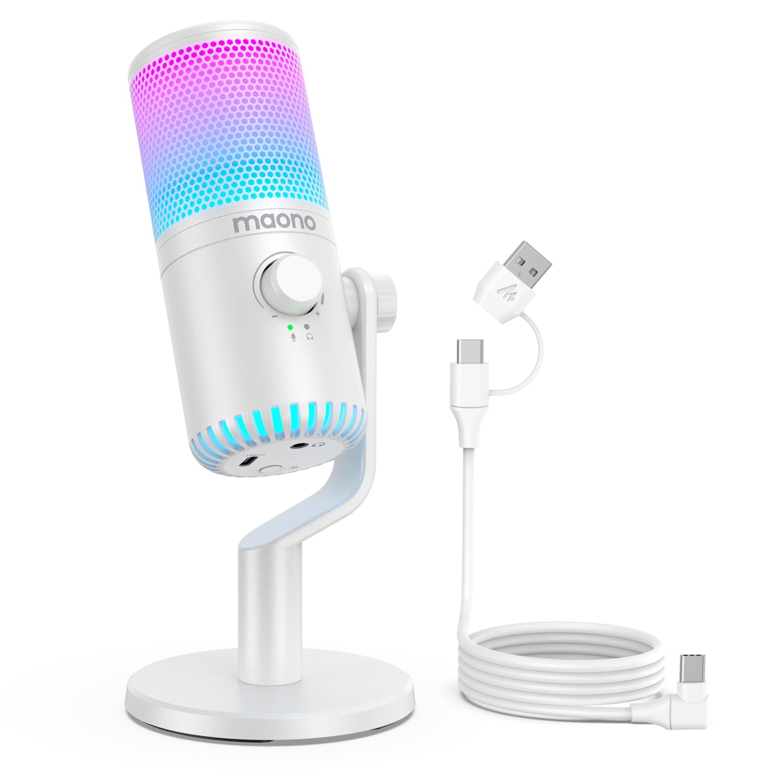MAONO DM30 RGB USB Condenser Microphone with Headphone Jack White Japan Import