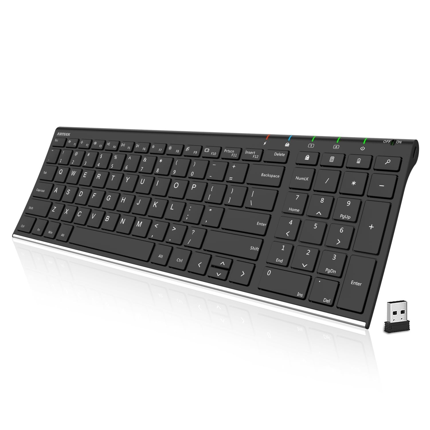 Ultra Slim Wireless USB Keyboard with Numeric Keypad - Rechargeable for PC/Lapto