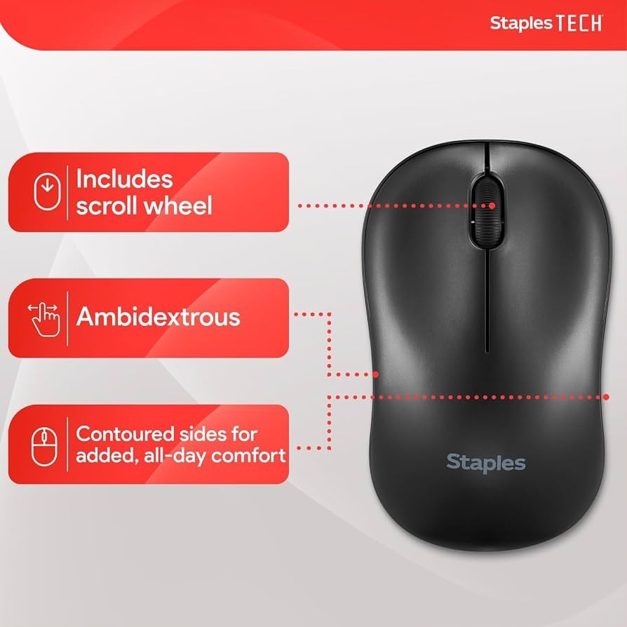 NEW Staples Wireless MOUSE Optical USB  BLACK