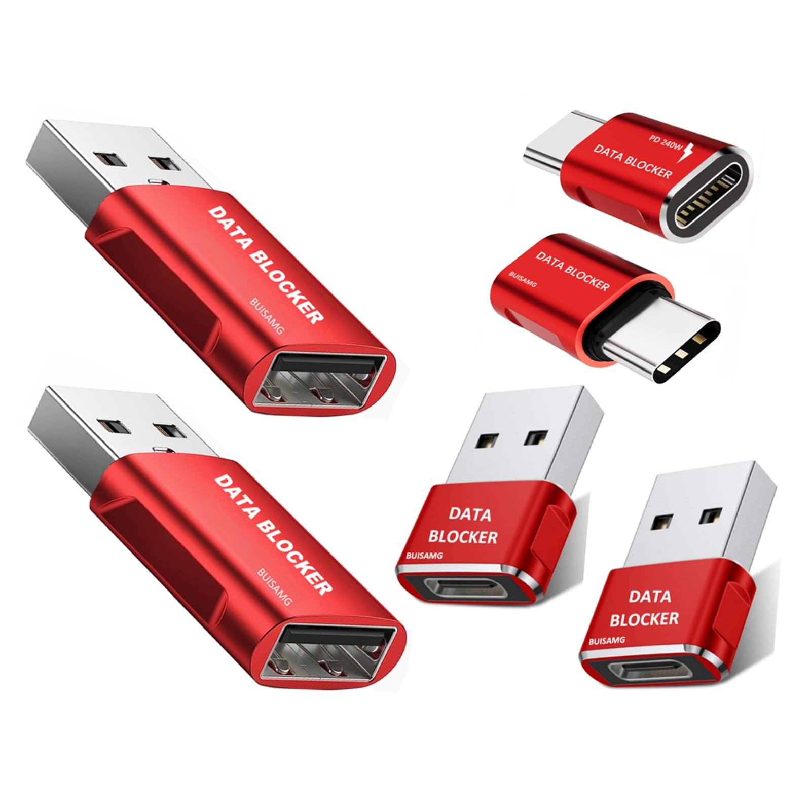 Data Blocker, USB C Blocker Protect Against Juice Jacking, Red 6-Pack