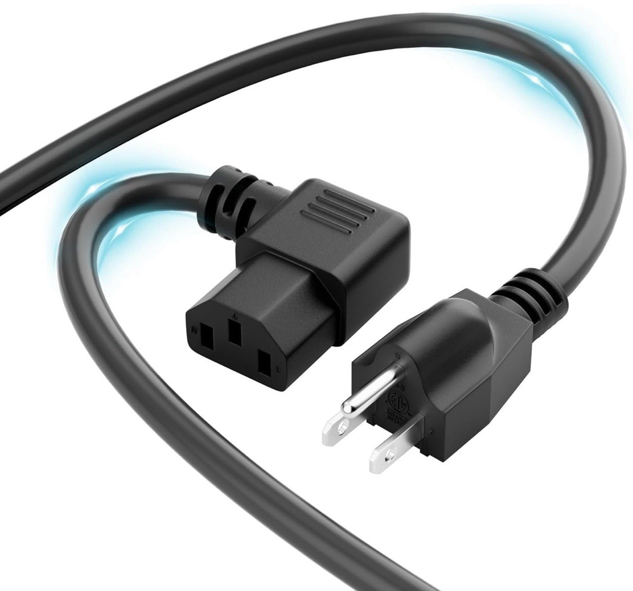 90 Degree Computer Power Cord 25ft Straight Plug 10A 125V 18AWG- NEW