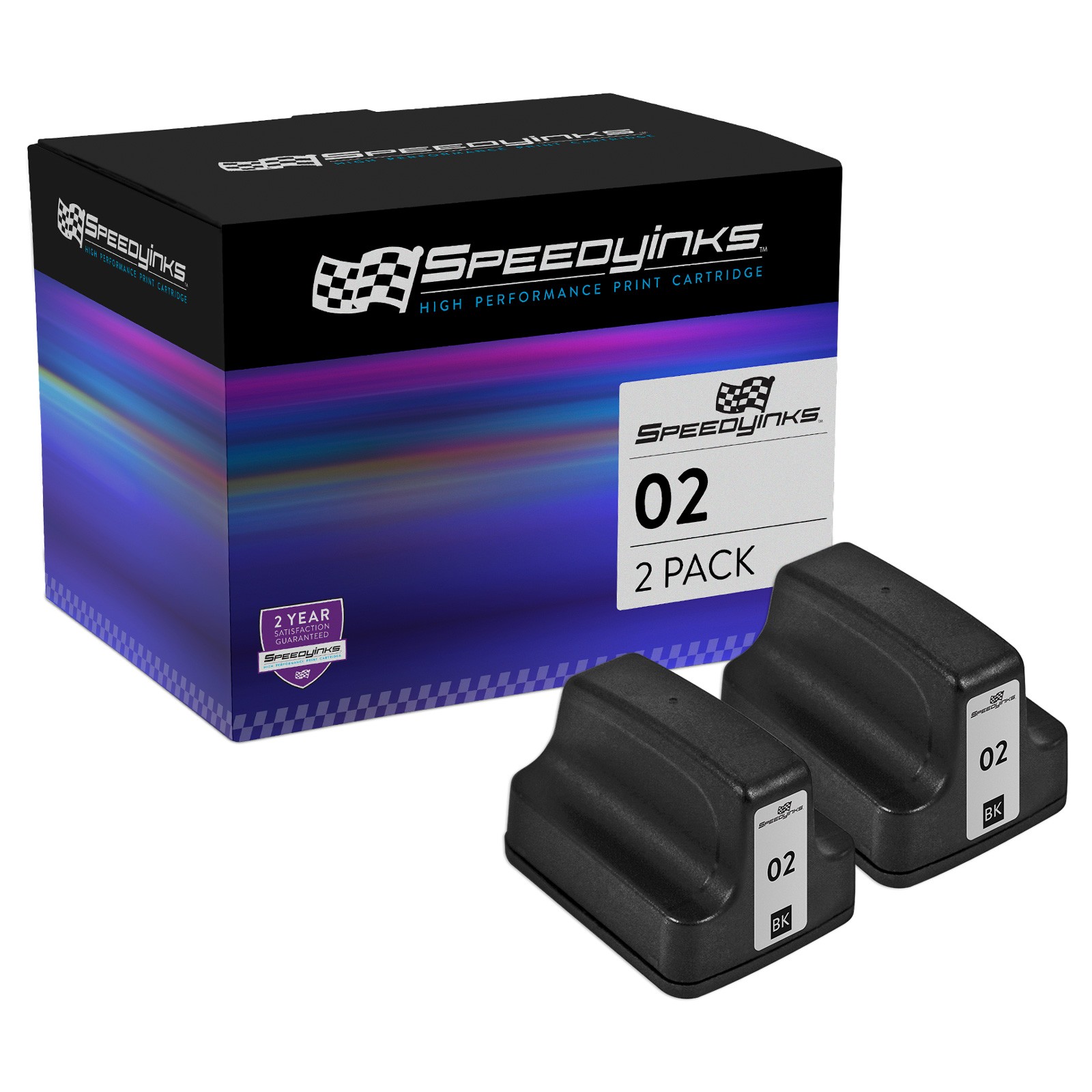SPEEDYINKS 2PK Replacement HP 02 Ink C8721WN Black PhotoSmart C5180 C6280 C7280