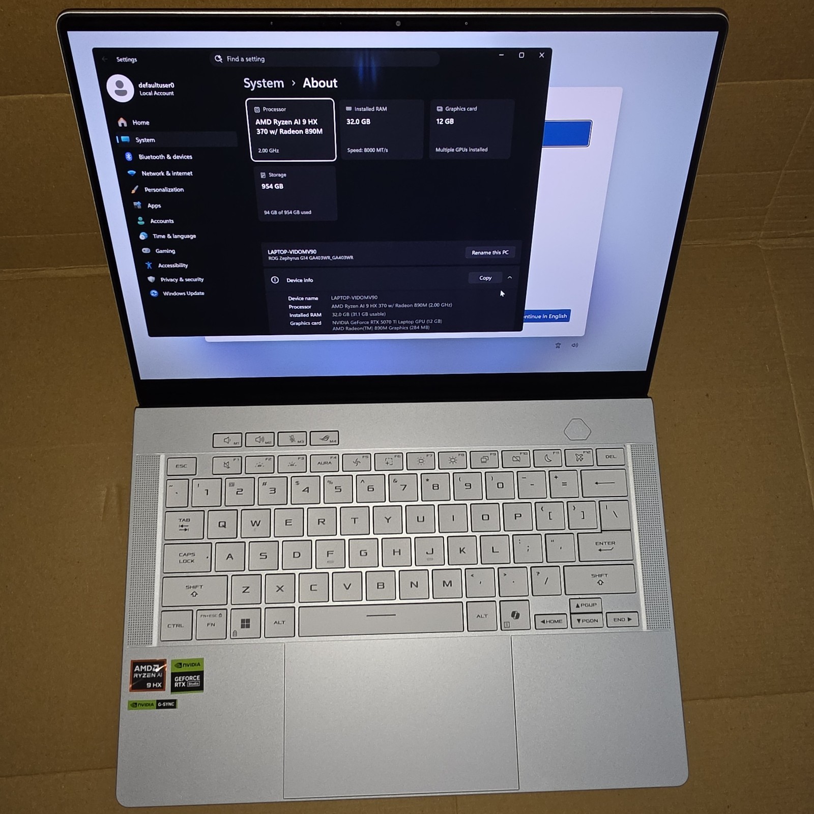 ASUS ROG Zephyrus G14 14" 3K OLED Ryzen AI 9 HX 370 RTX 5070 Ti 32GB 1TB