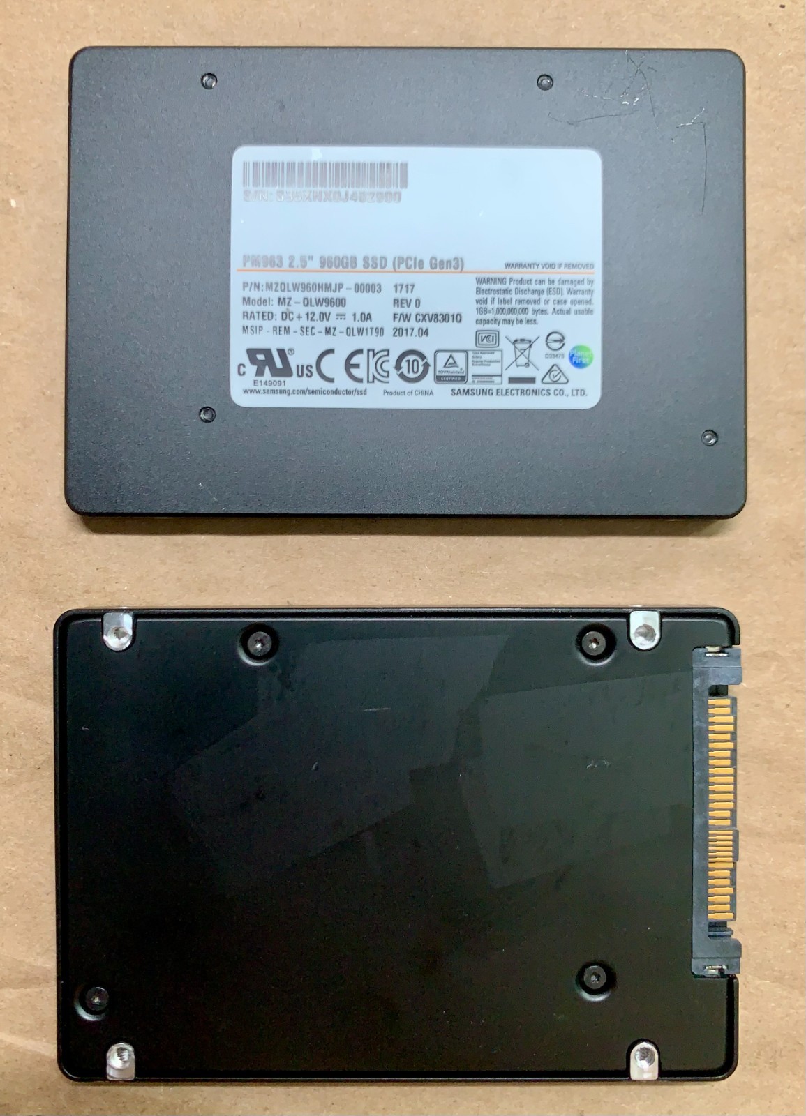 Samsung PM963 2.5" SSD NVMe PCIe 3.0 Gen3 x4 U.2 MZ-QLW9600 MZQLW960HMJP 960GB
