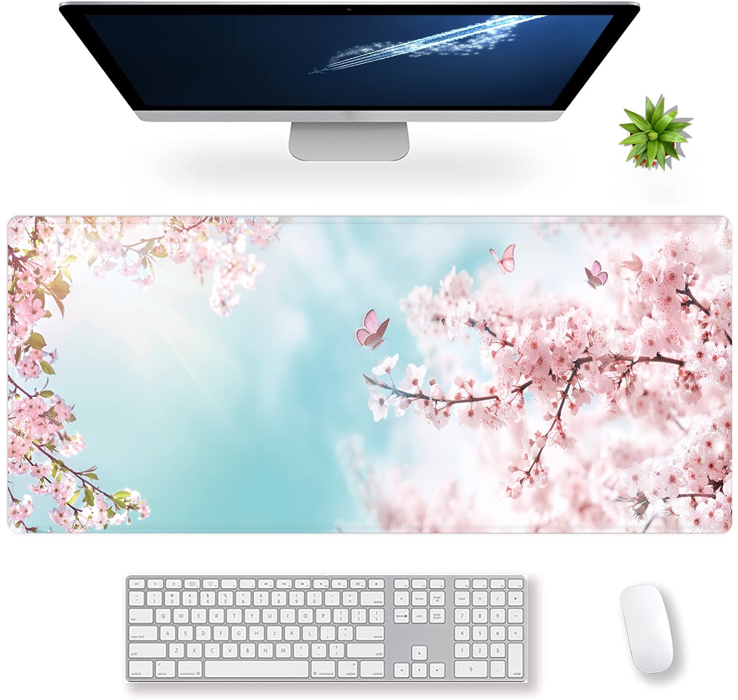 Extended Large Gaming Mouse Pad Dreamy Romantic Pink Sakura Butterflies XXL S...
