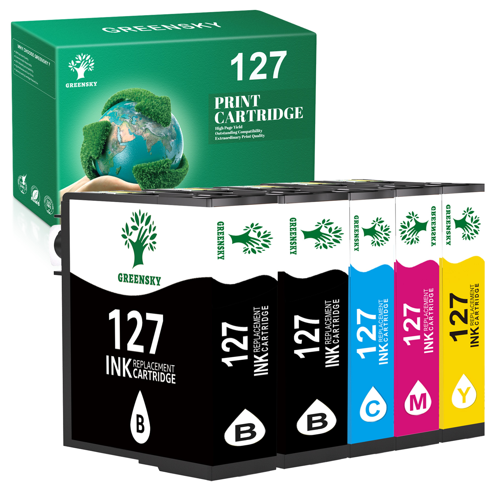 5 Pack Ink Compatible for Epson 127 Fits Workforce 545 60 630 633 635 645 840