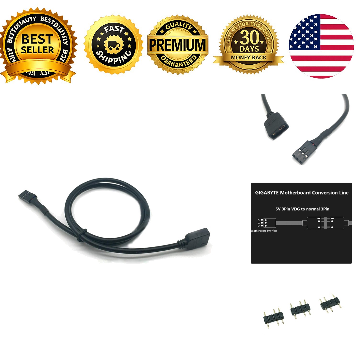 5V 3Pin RGB VDG Conversion Line Cable Connector for Gigabyte Motherboard