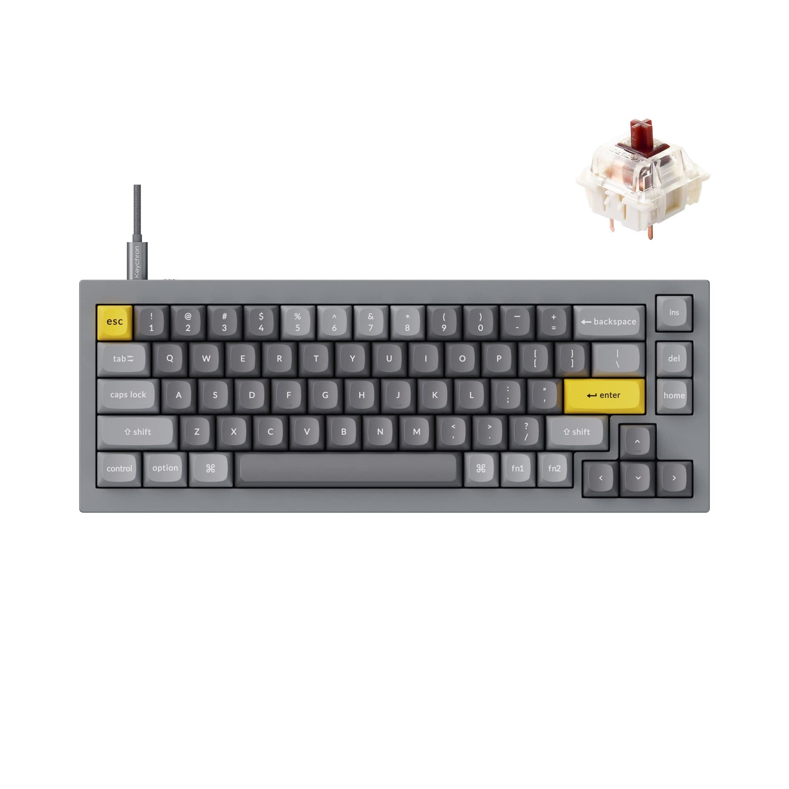 Keychron Q2 Wired Custom Mechanical Keyboard, Brown Switch, Silver Grey