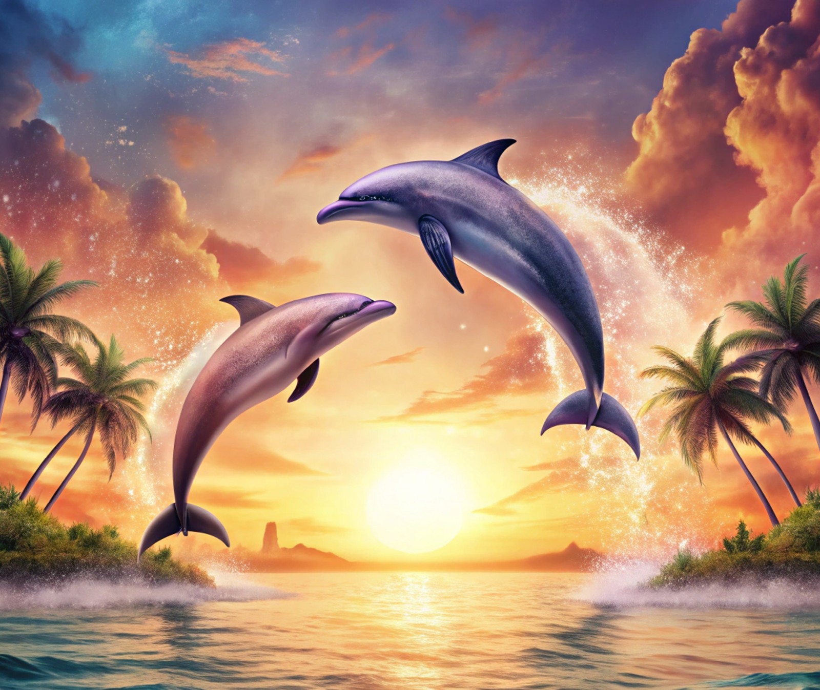 DOLPHINS OCEAN SUNSET PALM TREE TROPICAL COMPUTER MOUSE PAD 9.25 X 7.75 INCES