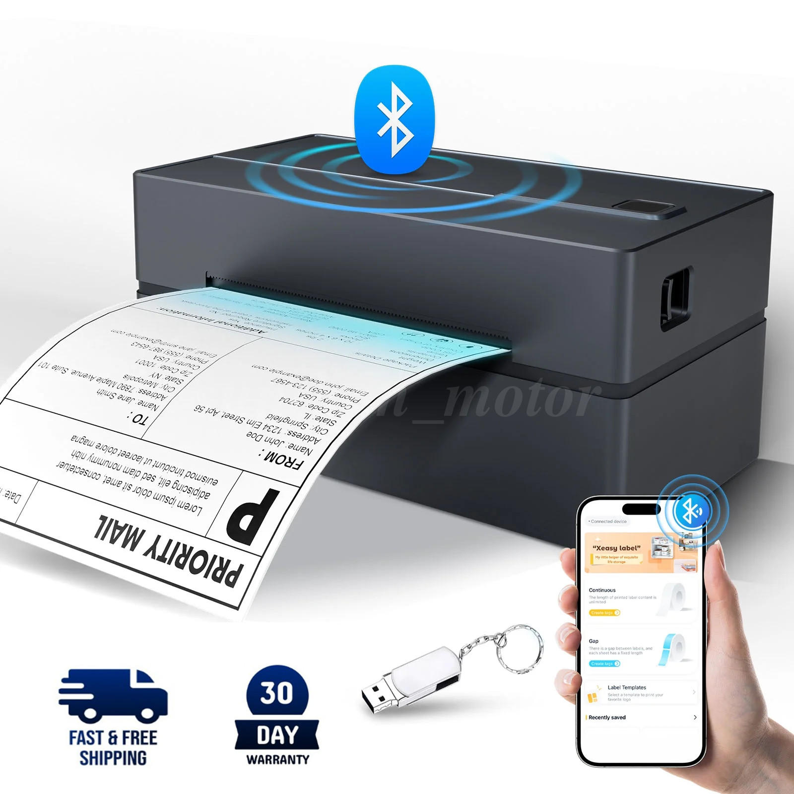 203DPI Wireless 4x6 Thermal Label Printer Fast Shipping Label Maker USB BT