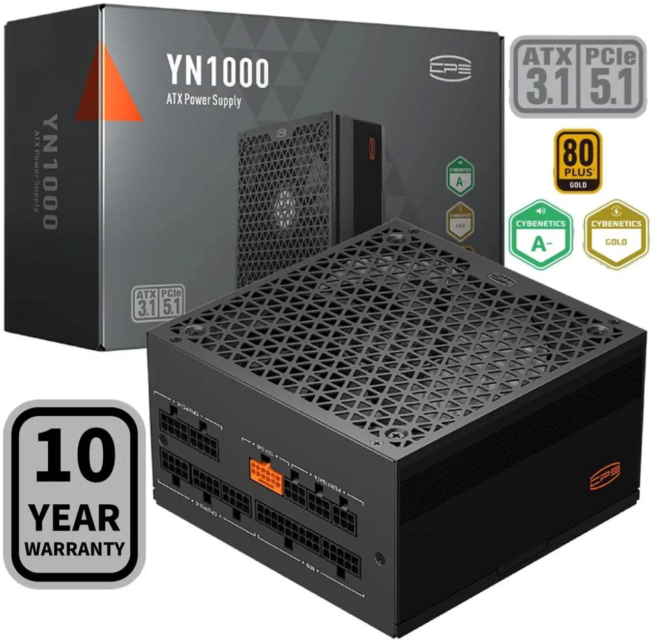 PCCOOLER CPS YN1000 Fully Modular Power Supply, 80 PLUS Gold 1000W PSU, 12V-2x6