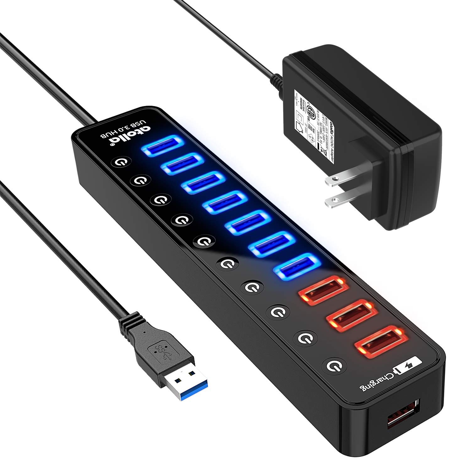 New Best Powered USB 3.0 Hub, Data Hub 11 Ports - 7 + 4 Smart Charging Port with