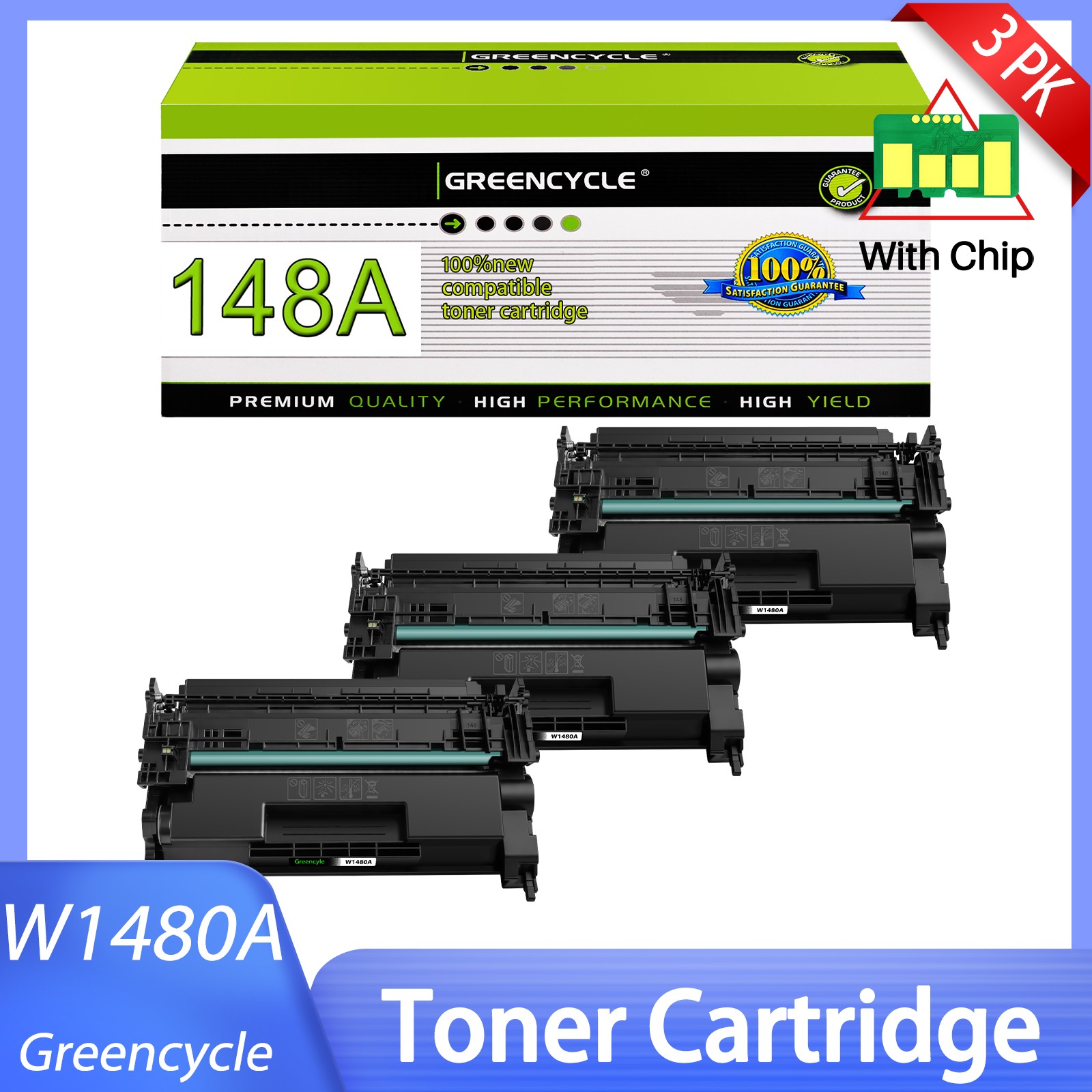 3 PK 148A W1480A With Chip Toner For HP LaserJet Pro 4001n/dn/1dw MFP 4101fdw