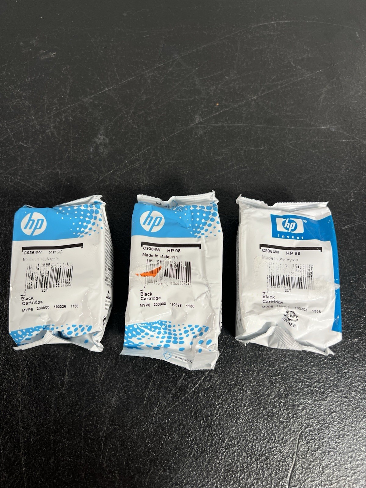 3x HP 98 Black Ink Cartridge C9364WN Genuine OEM - New Sealed - Exp 09/2020