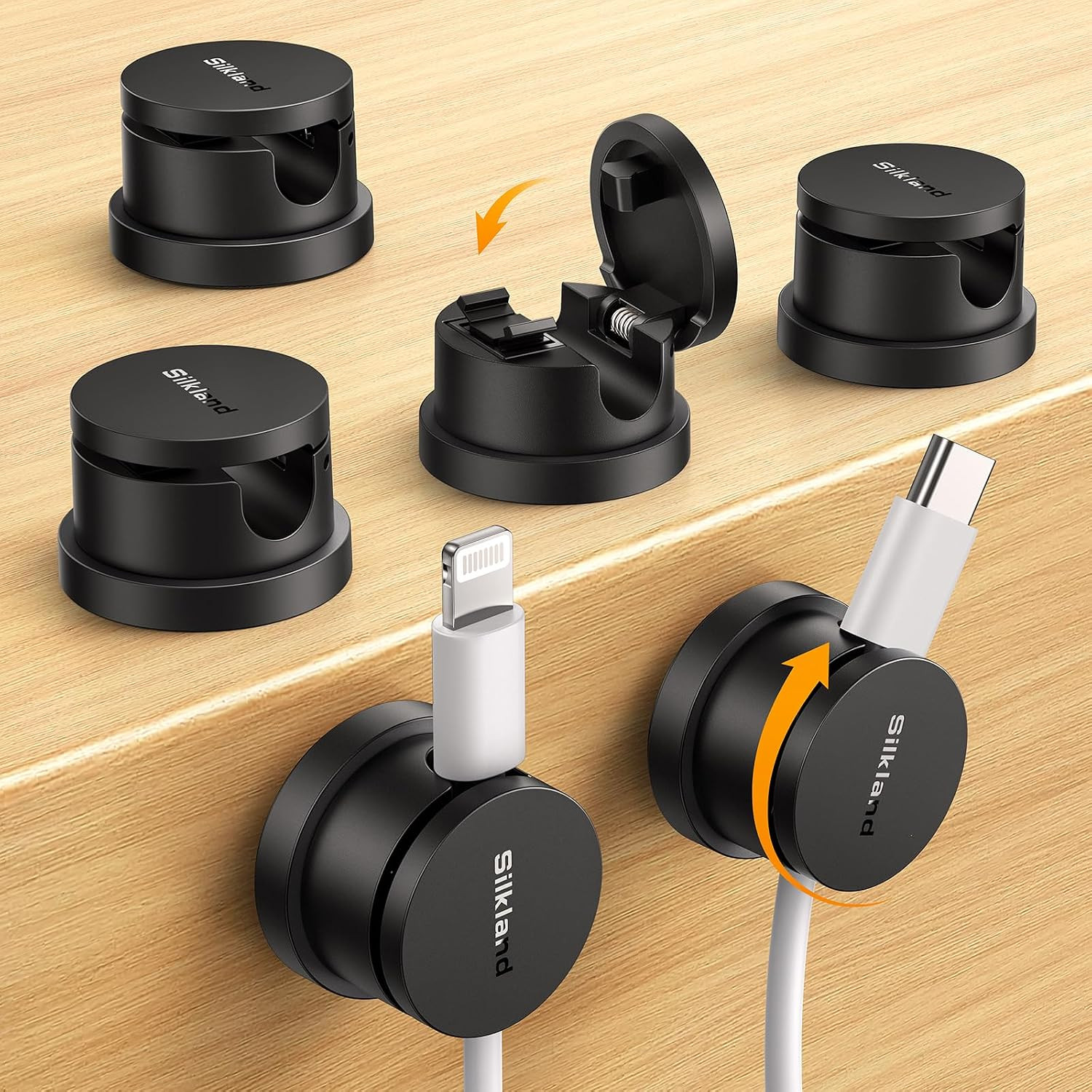 6 Pack Snap-Lock Cable Clips, 360° Rotatable Cord Holder for Desk