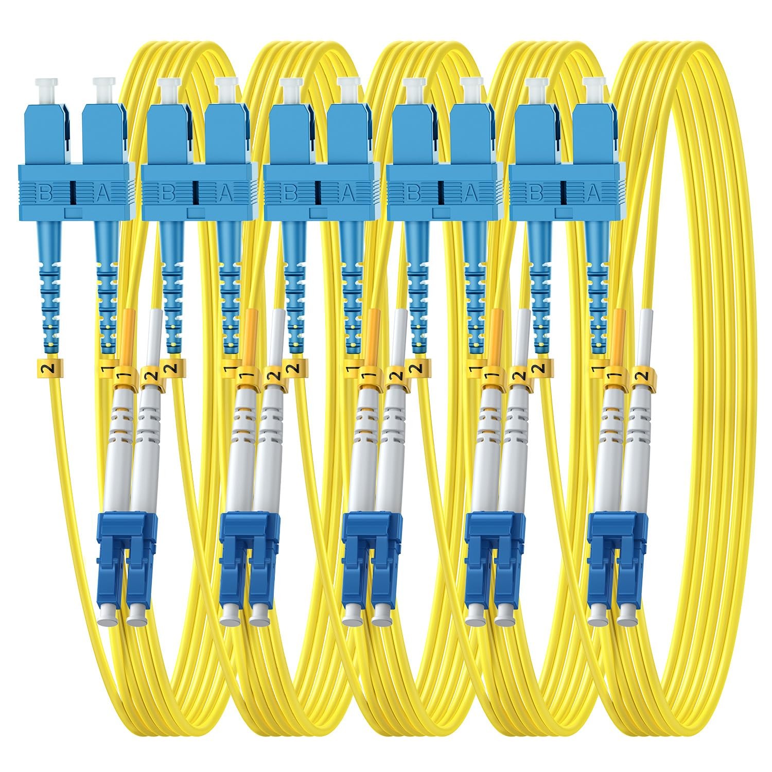 5 PCS OS2 Single Mode SC To LC Fiber Patch Cable 1m/3FT Quality Accessory Kit