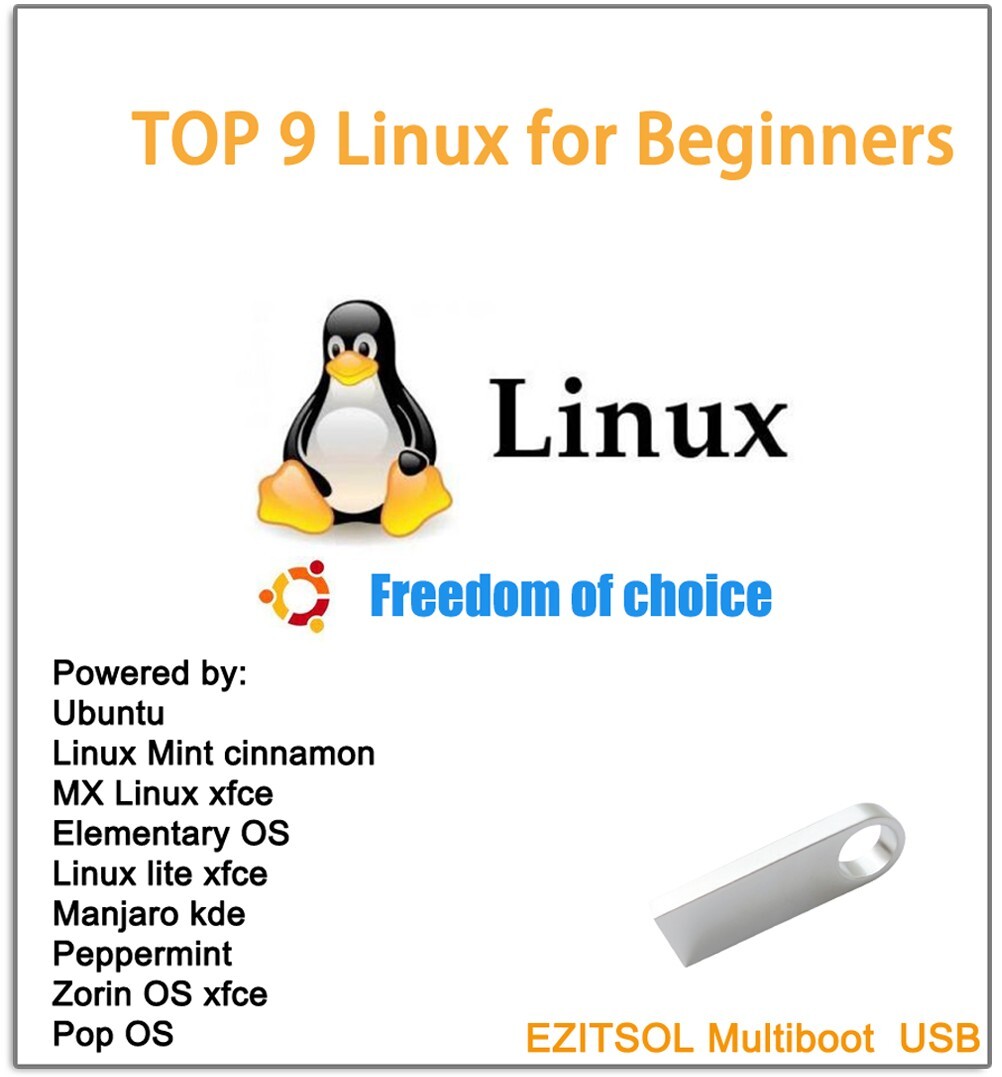 32GB Linux bootable USB w/ 9-in-1 Linux incl. Ubuntu,Mx Linux,Linux Mint etc
